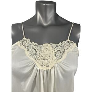 Vtg Camisole Slip Top Satin White Floral Lace Medium Cami Cottage Fairy Tank Top